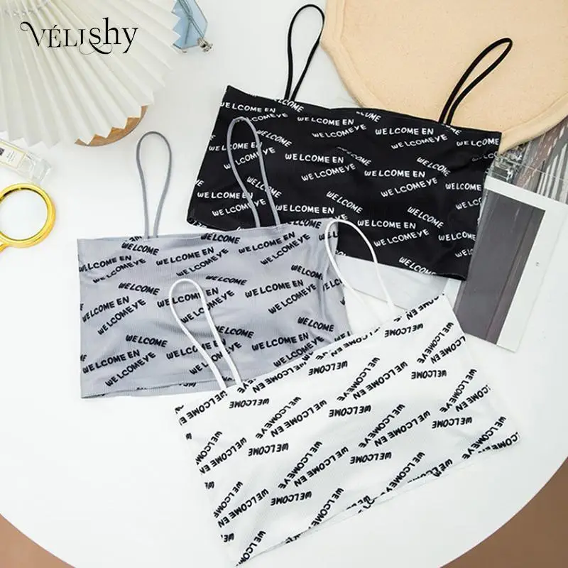 

Женские летние пикантные бюстгальтеры с буквенным принтом, топы, пуш-ап, нижнее белье, бесшовный Женский Топ на бретельках из вискозы, модны...