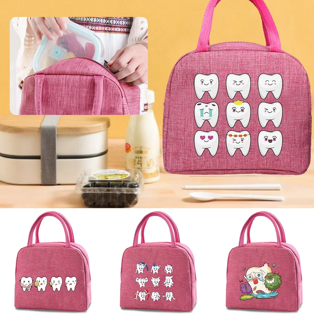 S Thermal Women Picnic Bento Box Boys Thermo Pouch Fresh Keeping Teeth Print Food Container Bento Pouch