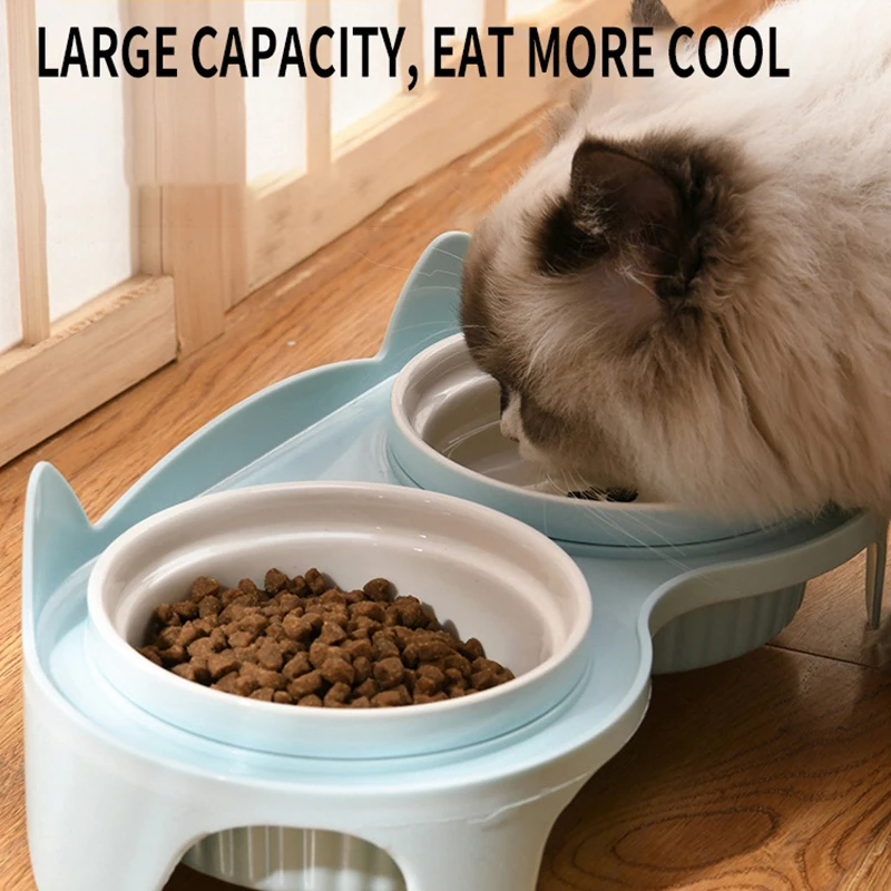 

Pet Cat Ceramic Bowl with Stand Spill Proof Dining Table Kitten Puppy Food Feeding Dish Mat Elevated Water Feeder Dog Supplies
