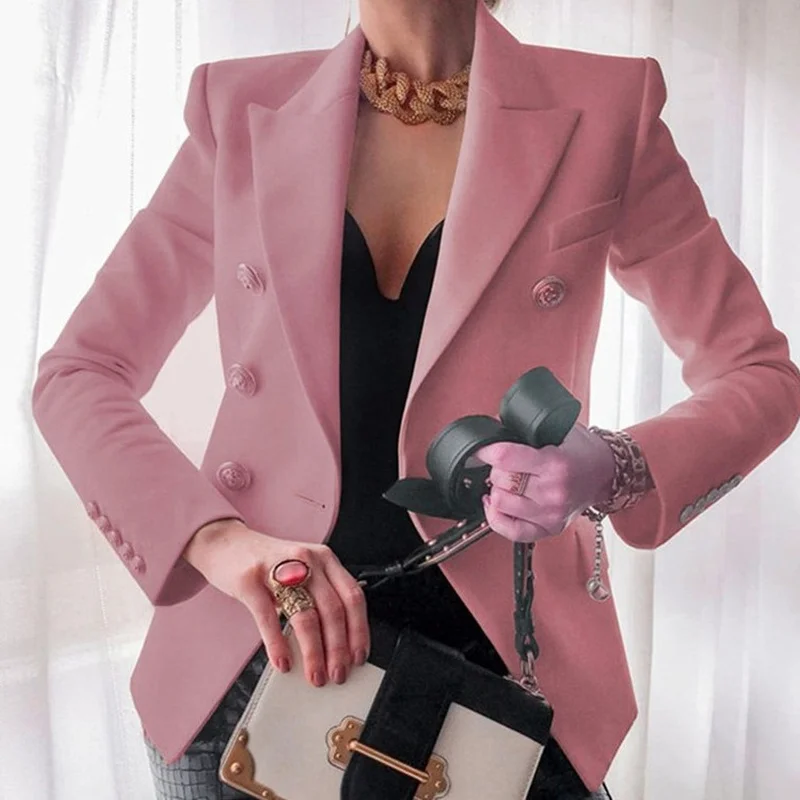 Double Breasted Blazer Coat Autumn Elegant Solid Slim Long Sleeve Female Suit Jacket Women Blazer Office Ladies Blazer Outwear