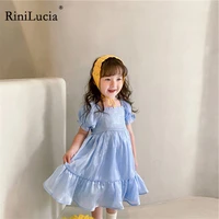 rinilucia kids girls dresses 2022 new summer solid princess dresses children clothing baby puff sleeve casual clothing vestidos
