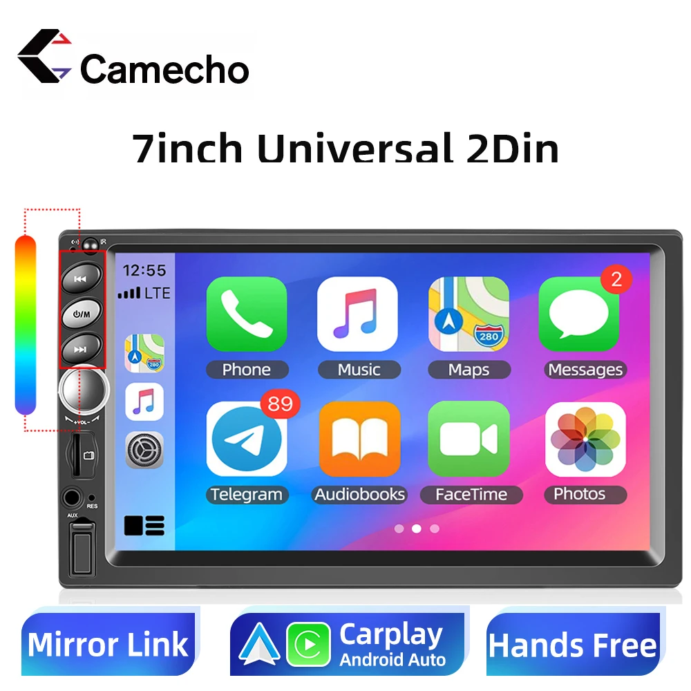 

Camecho Car Multimedia Radio Universal 2 Din MP5 Player 7" Carplay Android Auto FM Auto Reversing Display Mirror Link Radio
