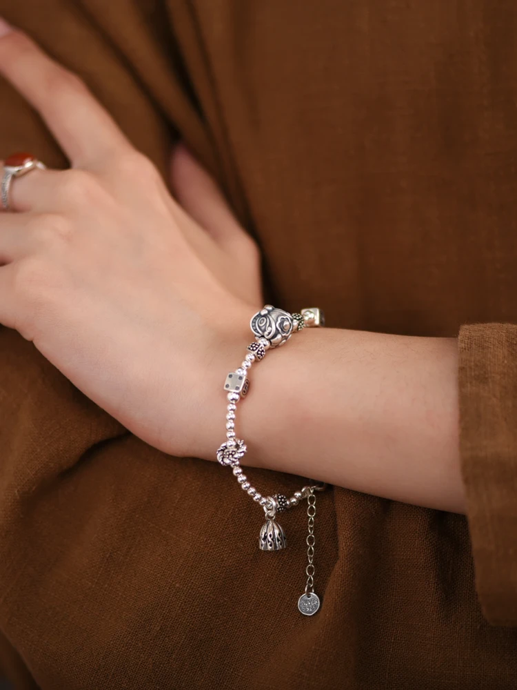 Lotai старый серебряный браслет из стерлингового серебра 999 пробы Xingshi для мужчин и