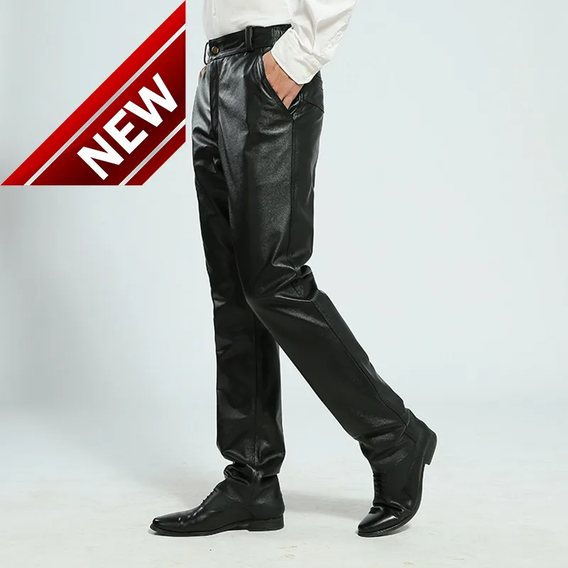 

Men's Leather Autumn Pants And Winter Thickening Large Size Cowskin Pants High Waist Straight Windproof Genuine Leather Pants