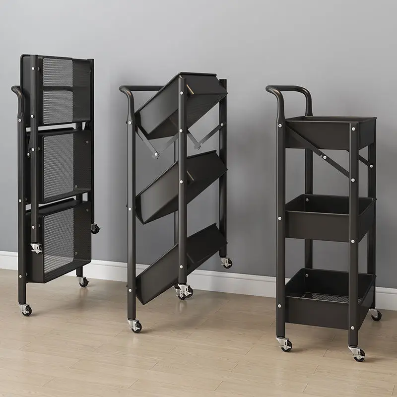 

Storage Rack Movable Kitchen Multifunctional Floor Multi-layer Vegetable Snack Folding Trolley Kitchen Organizer and Storage