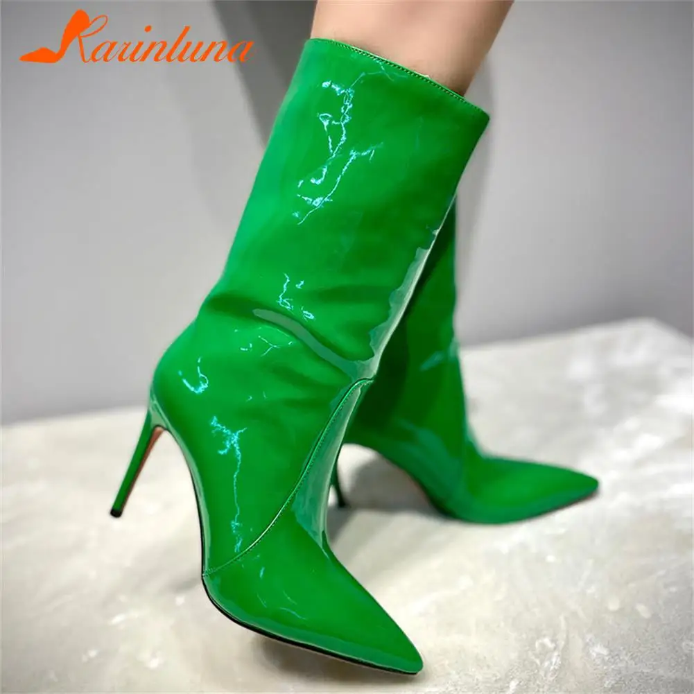 Krainluna Big Size 43 2022 New Arrival Female Chelsea Boots Thin High Heels Slip-On Solid Women Mid-Calf Boots Shoes Woman