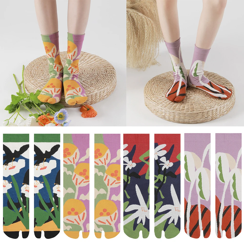 

2023 Socks Female Mountain Moon Kee Series Split Toe Socks Designer Jacquard Combed Cotton Socks Women's Tabi Socks cute