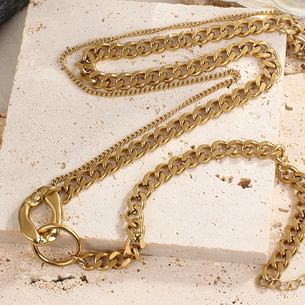 

Greatera Stainless Steel Necklace Women's Jewelry Double Layered Golden Pendant Necklaces for Couple Gifts Link Chain Choker