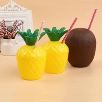 1pc plastic pineapple coconut drink cups summer tropical hawaii party reusable cups wedding birthday decorations