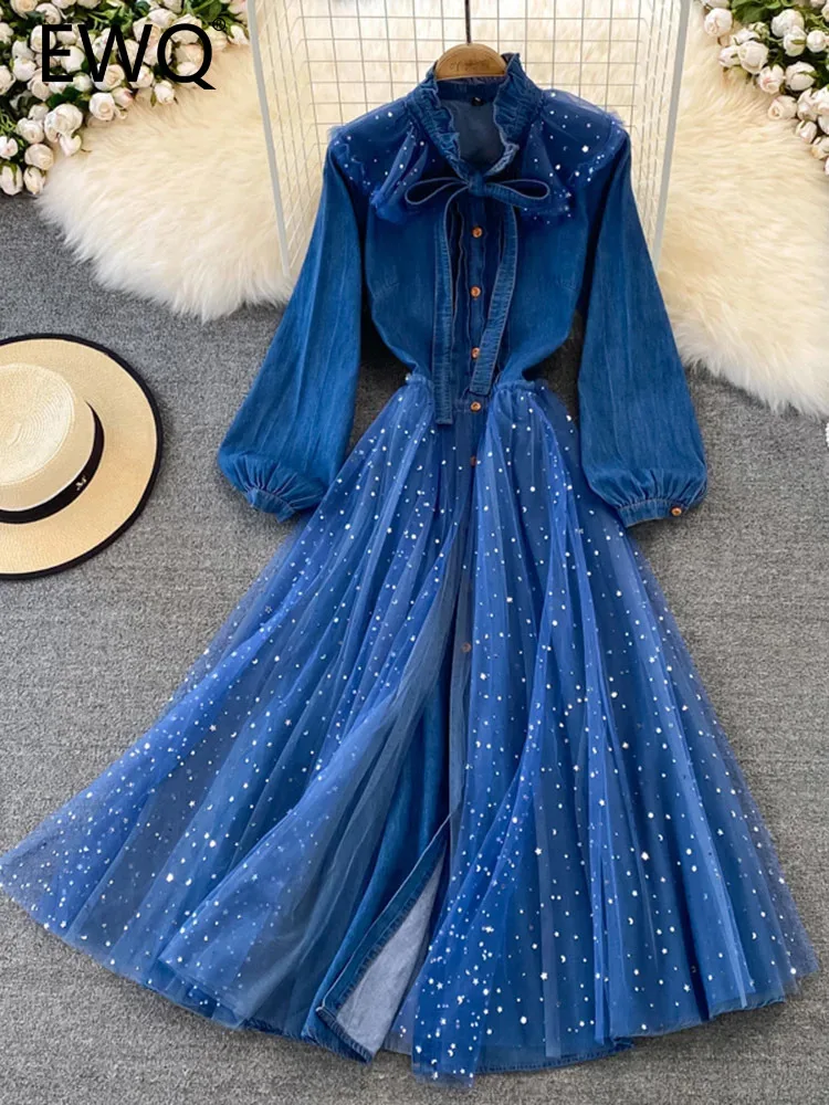 

Платье женское Сетчатое составного кроя с высокой талией и воротником-стойкой