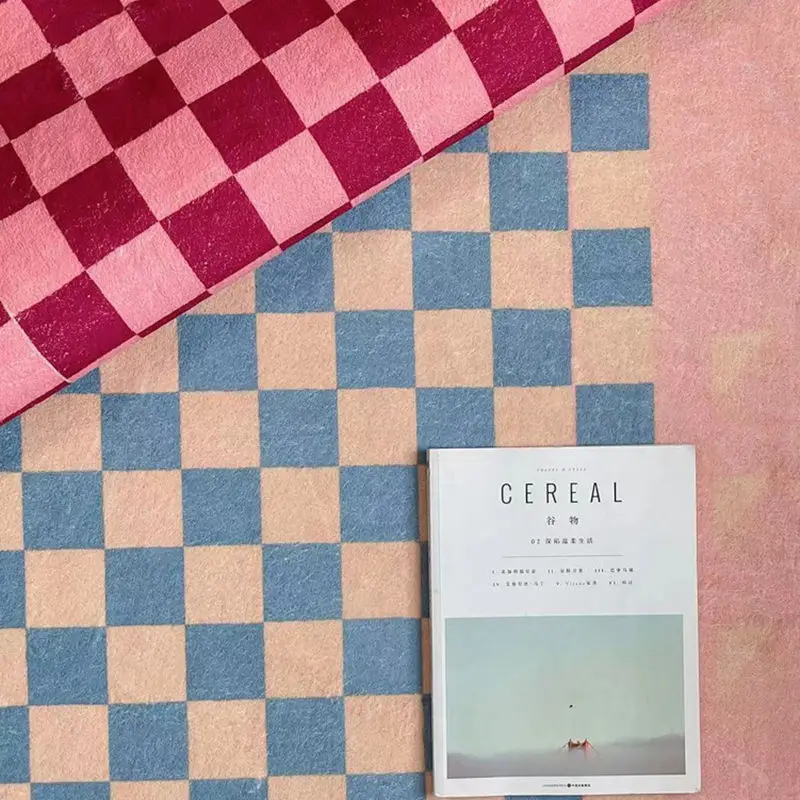 

Pink Retro Checkerboard Rug For Girl's Bedroom Nordic Living Room Coffee Table Carpet Floor Mat Luxury Home Decor Area Carpet