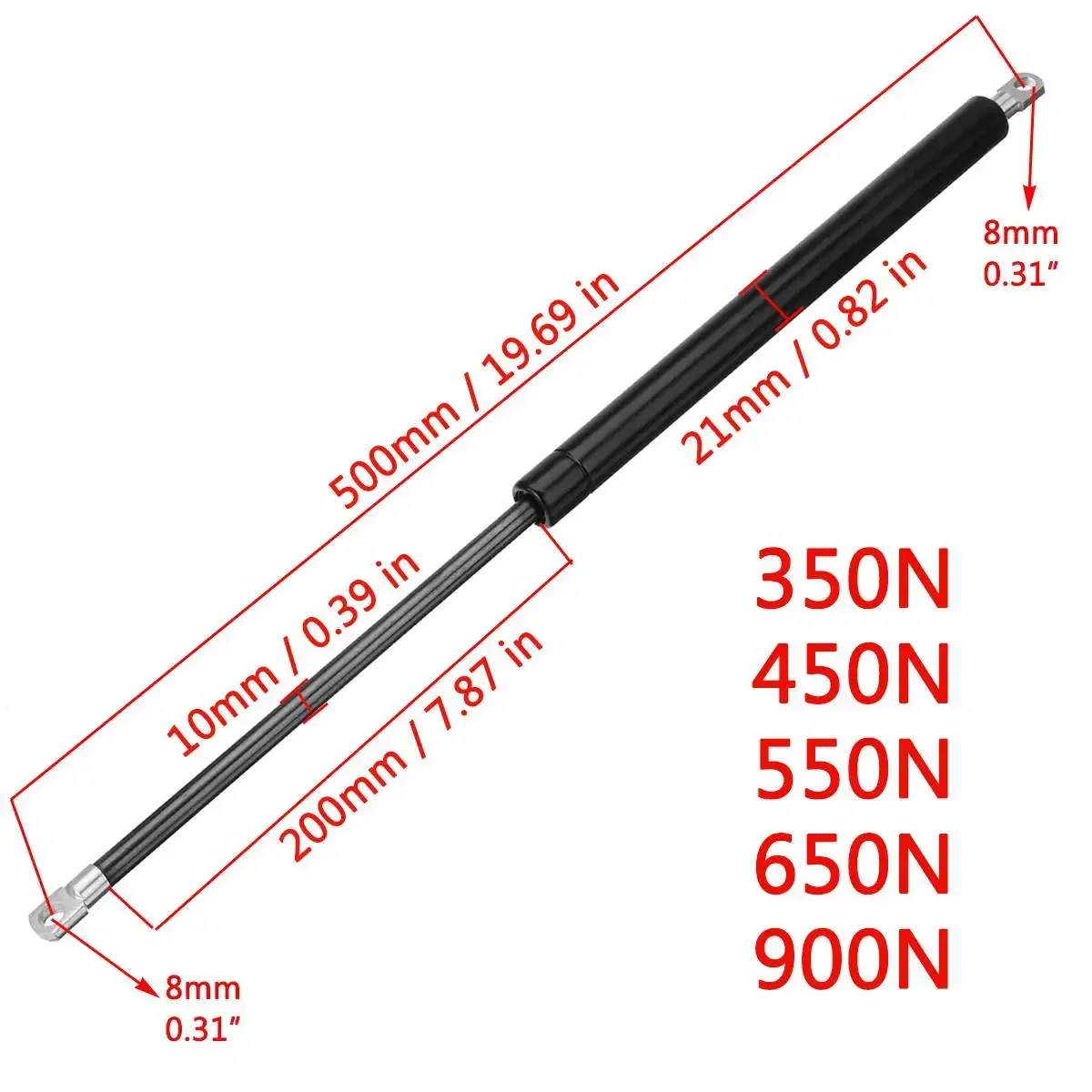 

350-900N 500 мм, 2 шт., автомобильные газовые стойки, газовая пружина, опорный стержень для капота, амортизатор для фургонов, кровати, окна, автобуса, караванов