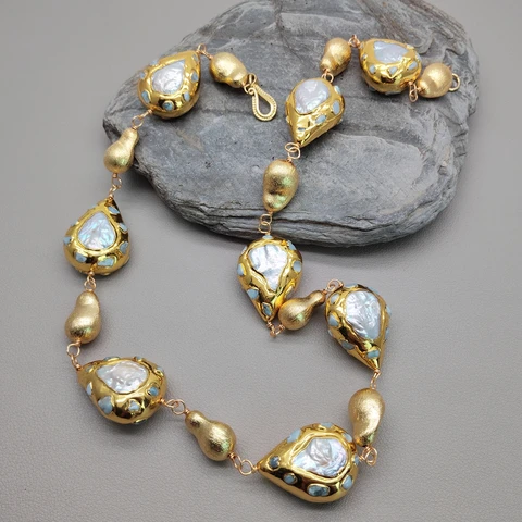 SETTIMANA Колье из белого жемчуга и ларимара