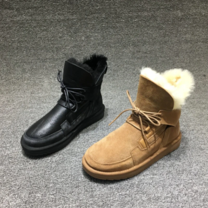 

Новинка 2022, женские ботильоны на шнуровке, шерстяная Женская зимняя меховая обувь ручной работы