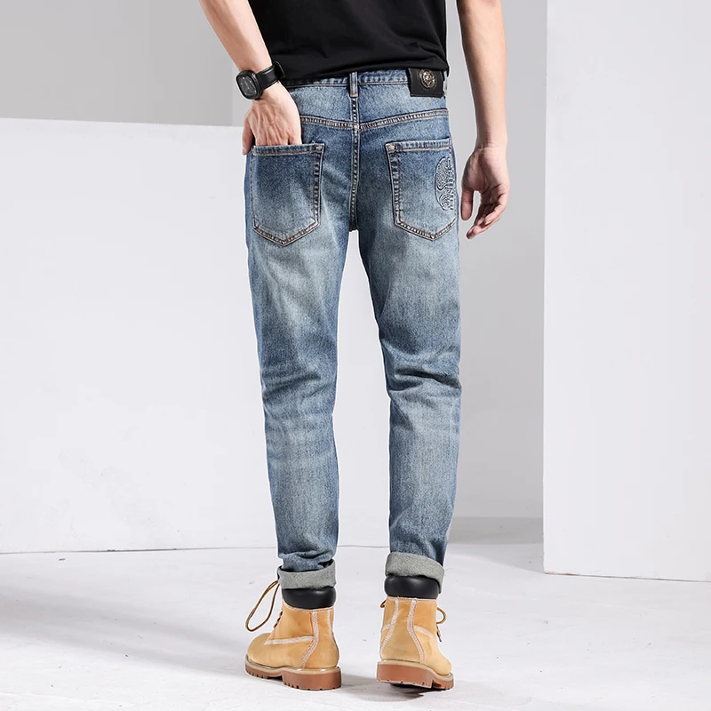 New Men's Light Weight Straight Jeans Business Casual Stretch Denim Pants Male Mid-waist Trousers High Quality Fashion Street