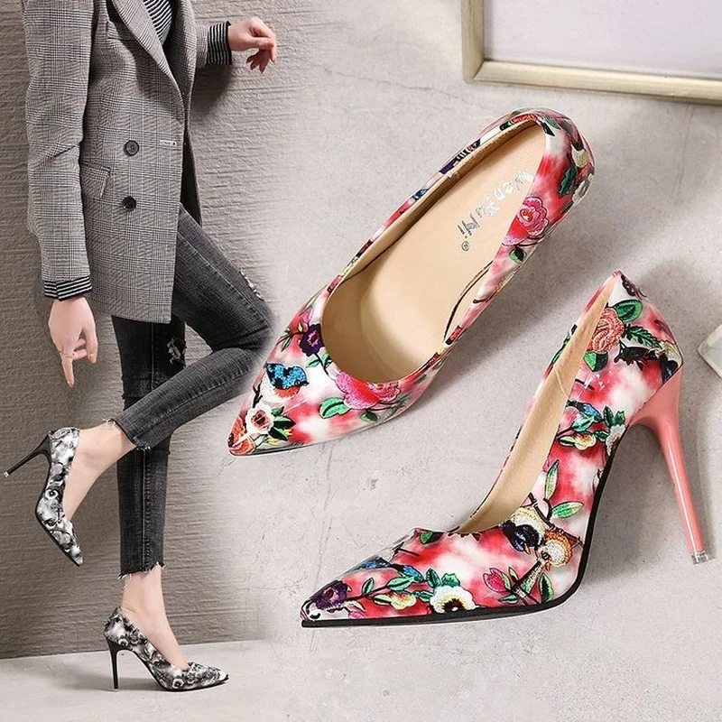 

Women's Shoes Colorblock High Heels Floral Stiletto High Heel Mouth Pointed Toe Shoes Shoes for Women 2022 Designer Luxury