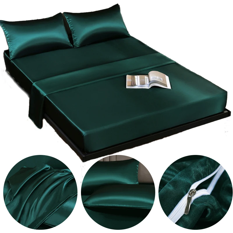 

Satin Single-piece Bed Matress Cover Luxury Imitated Fitted Sheet Soft Bedspread on The Bed for Queen King Size Bedding Set