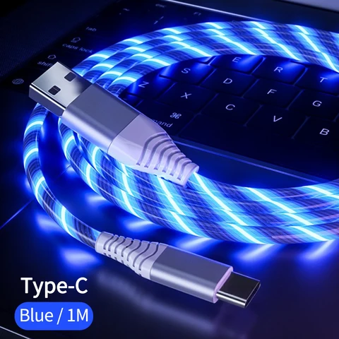 Светящийся светодиодный USB-кабель типа C для IPhone15 Samsung Xiaomi OPPO Huawei, быстрое зарядное устройство, шнур для передачи данных, светодиодный кабель с проточной подсветкой