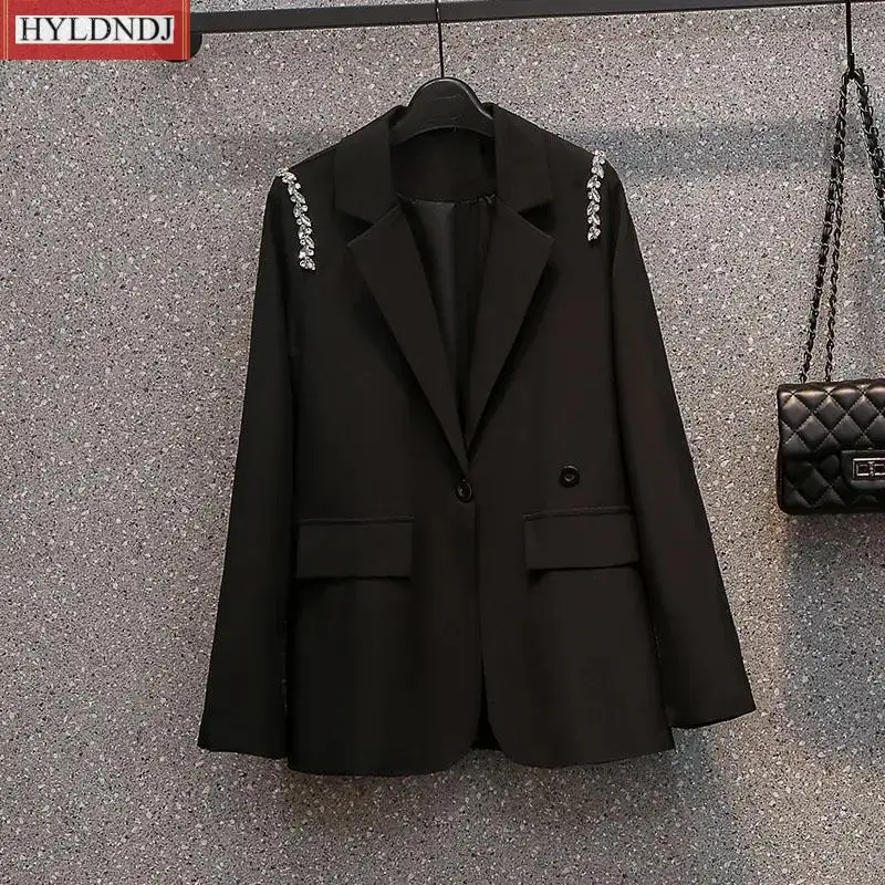 New Spring Autumn One Piece Casual Blazer Plus Size Office Professional Jacket Khaki Diamond Fashion Women's Blazer