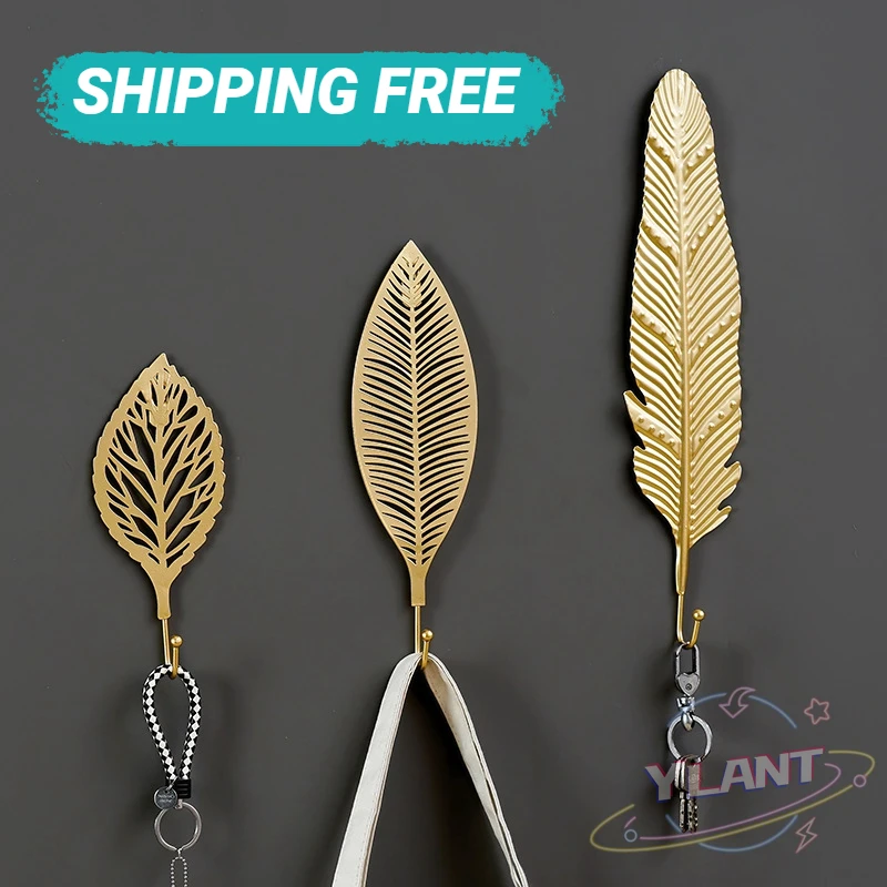 

Retro Gold Leaf Shape Hanging Hooks Punch-Free Wall Hanger Hanging Storage Rack Towel Cloth Self Adhesive Household Organizer