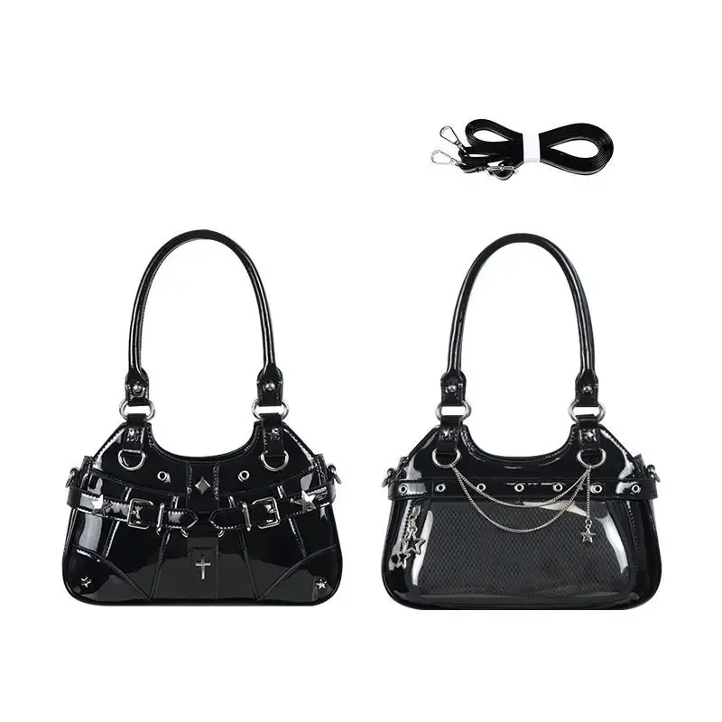 Женская прозрачная сумка на цепочке через плечо в стиле пэчворк со звездами и