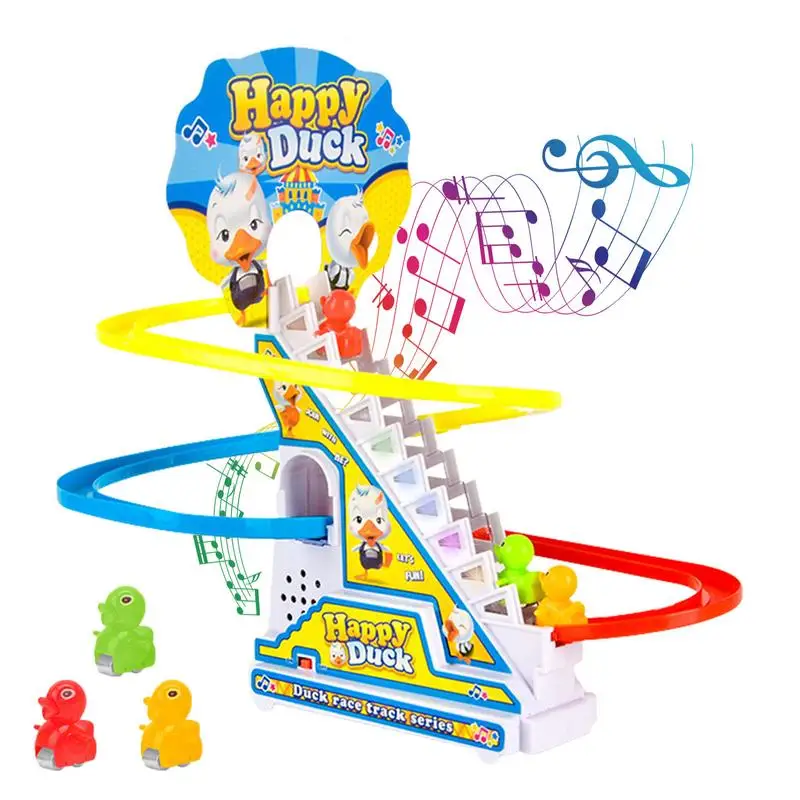 

Electric Duck Climbing Stairs Toy Children Roller Coaster Toy Set Electric Light Music Amusement Climb Stairs Track Toy Gifts