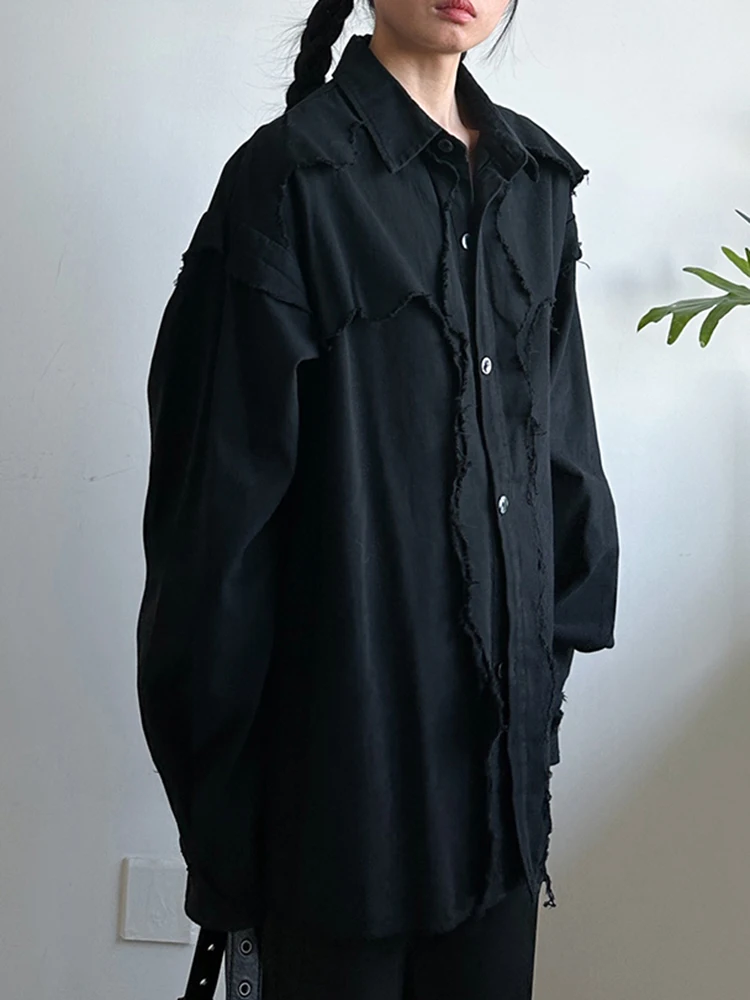 YERMORA женская черная нерегулярная сращенная повседневная блузка с лацканами и