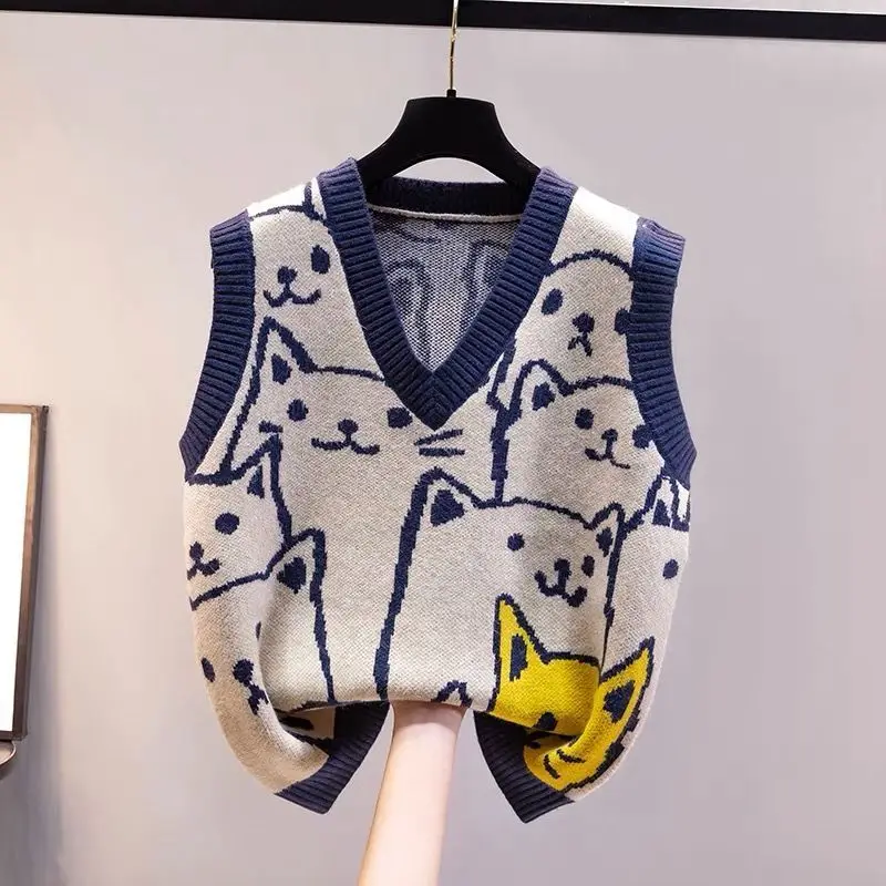 Модный Универсальный жилет с V-образным вырезом и принтом женская одежда новинка