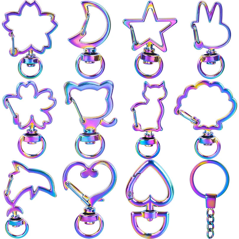 10PCS Rainbow Charms Key Ring Cat,Moon,Star,Heart Keychain Lobster Clasp Jewelry Making Kits for DIY Trending Product Metal Bulk