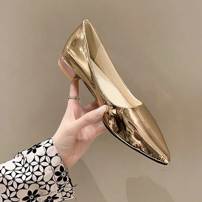 Женские туфли-лодочки золотого серебряного цвета нулевые туфли на квадратном