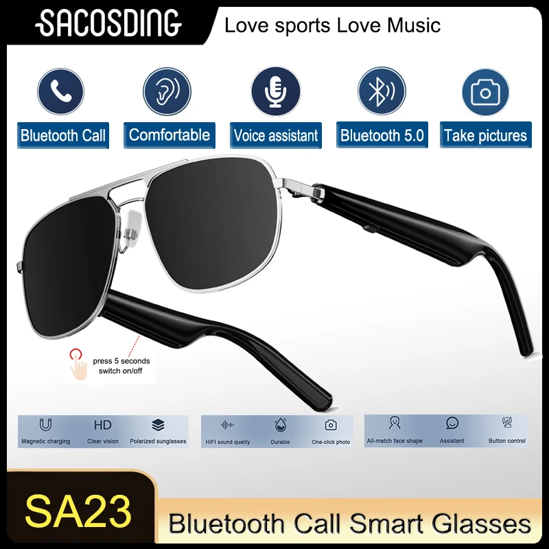 

SACOSDING Smart Glasses Headset Wireless Bluetooth 5.0 Sunglasses Outdoor Sport earphone HD Calling Music Anti-Blue Eyeglasses
