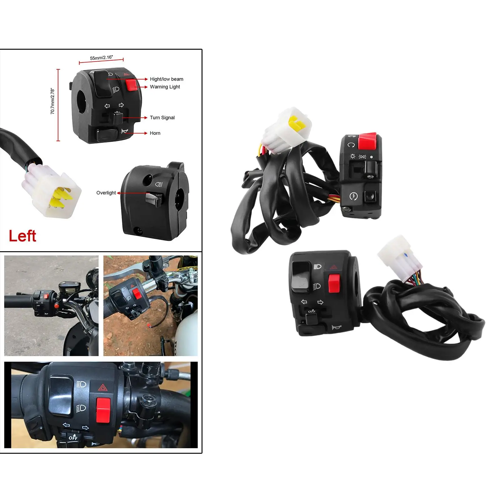 

1 Pair Handlebar Control Switches 22 mm Fits for High Low Beam Control