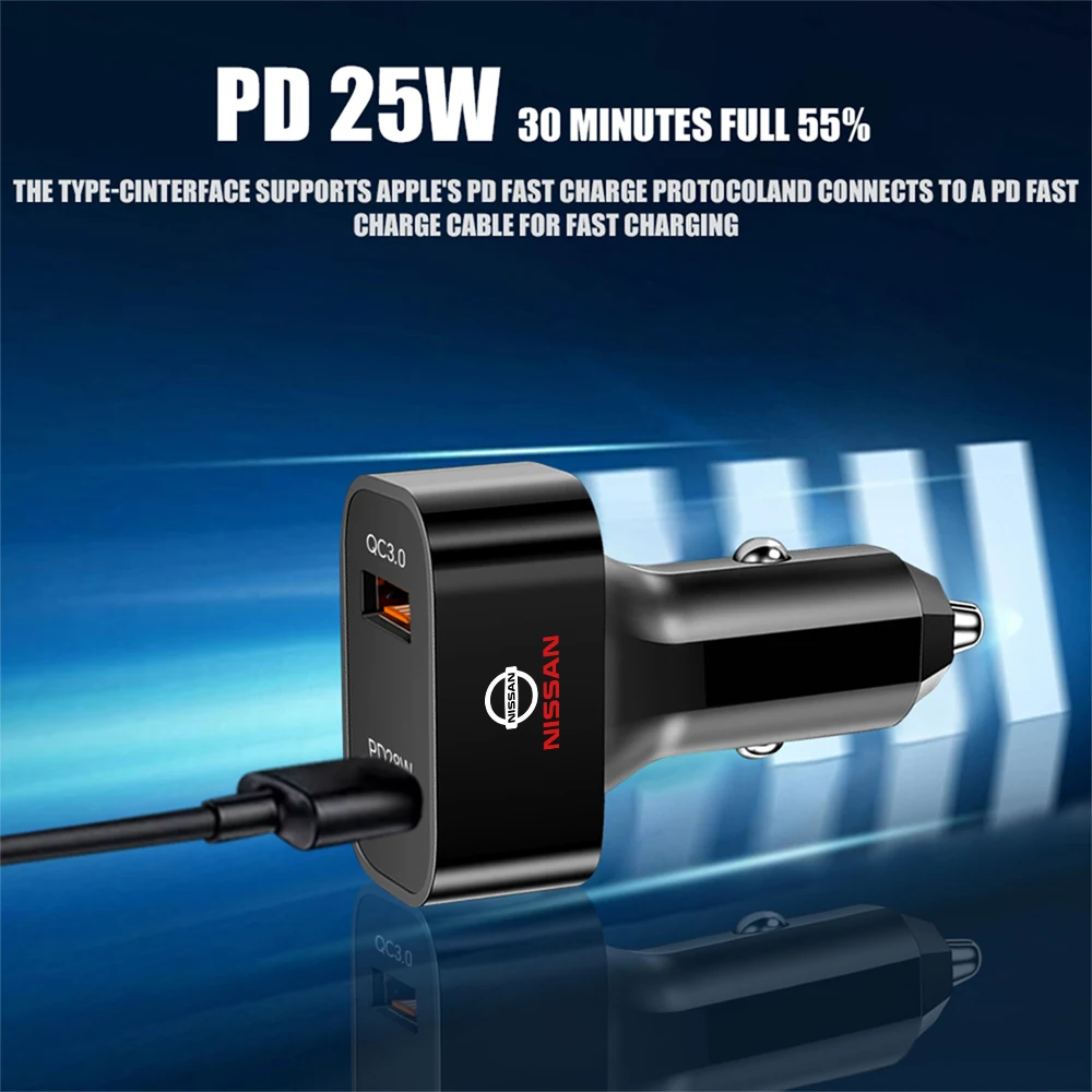 Автомобильное зарядное устройство USLION 25 Вт USB C быстрая зарядка QC3.0 PD3.0 PD Type для Nissan