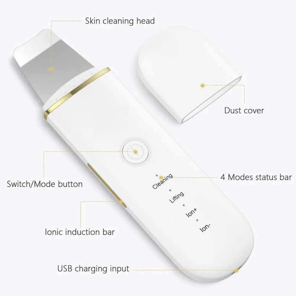 

Ultrasonic Skin Scrubber Vibrate Ion Deep Face Clean Machine Facial Spatula Skin Scraper Ultrasound Peeling Shovel Pore Cleaning
