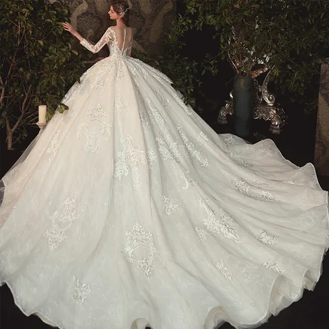 Новое поступление, кружевное бальное платье с длинными рукавами и бусинами и блестками, свадебное платье