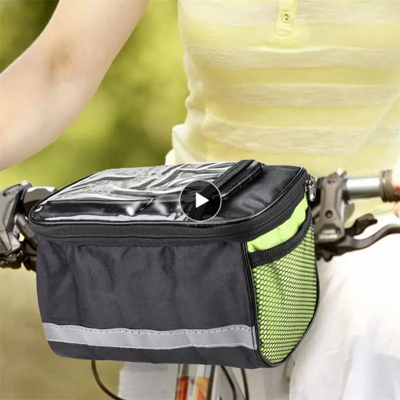 

Portable Double Zipper Design Bicycle Front Tube Bag Three-point Fixing Design Shoulder Bag Reflective Strip Design Cycling Bag