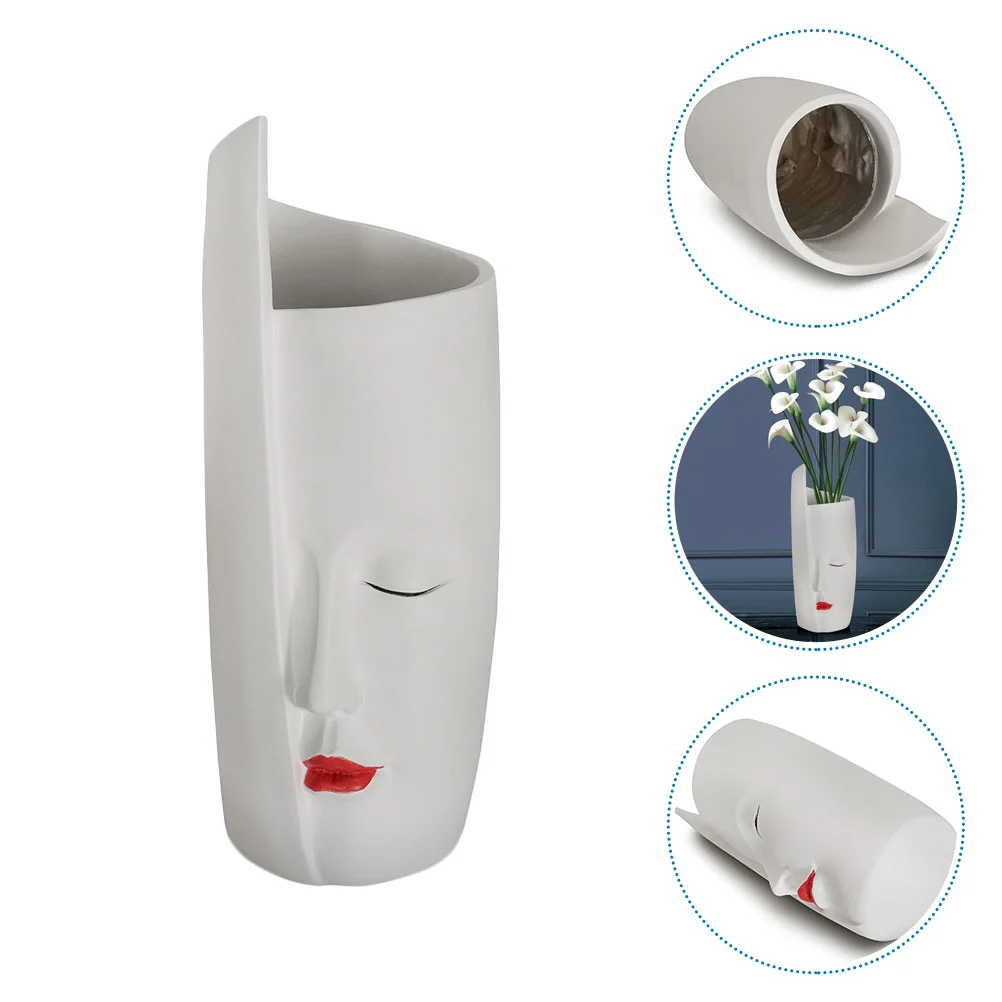 

Desktop Flower Vase Resin Adornment Human Face Design Vase Adornment for Home
