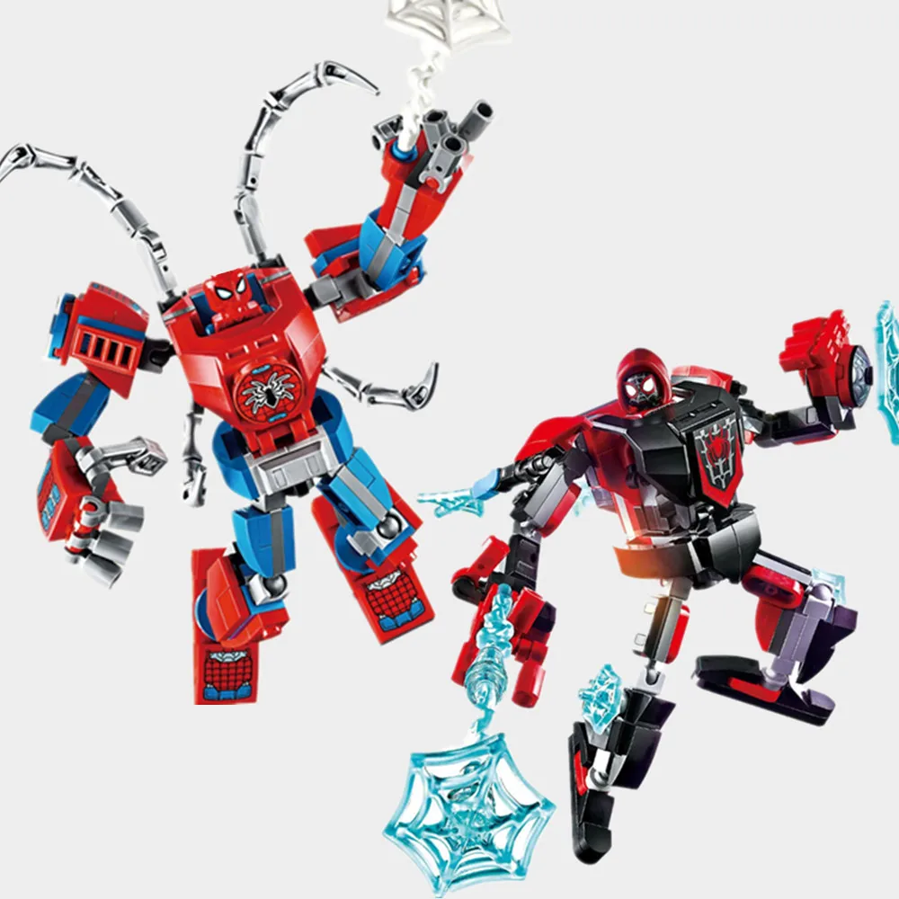 

Marvels Avengers Spiderman Peter Park Miles Captain America Thor Thanos Armor Mecha Model Building Block Bricks Toys Children