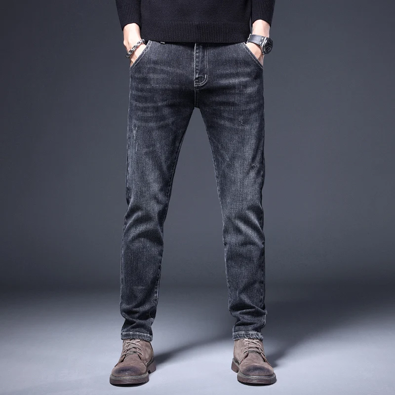 Джинсы мужские облегающие модель 2023 года модные повседневные брюки в Корейском