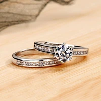 platinum plated six claw couple engagement combination ring exquisite zircon set ring