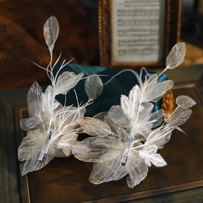 Пряжа цветок перо свадебные головные уборы лепестки пузырьки заколка для волос