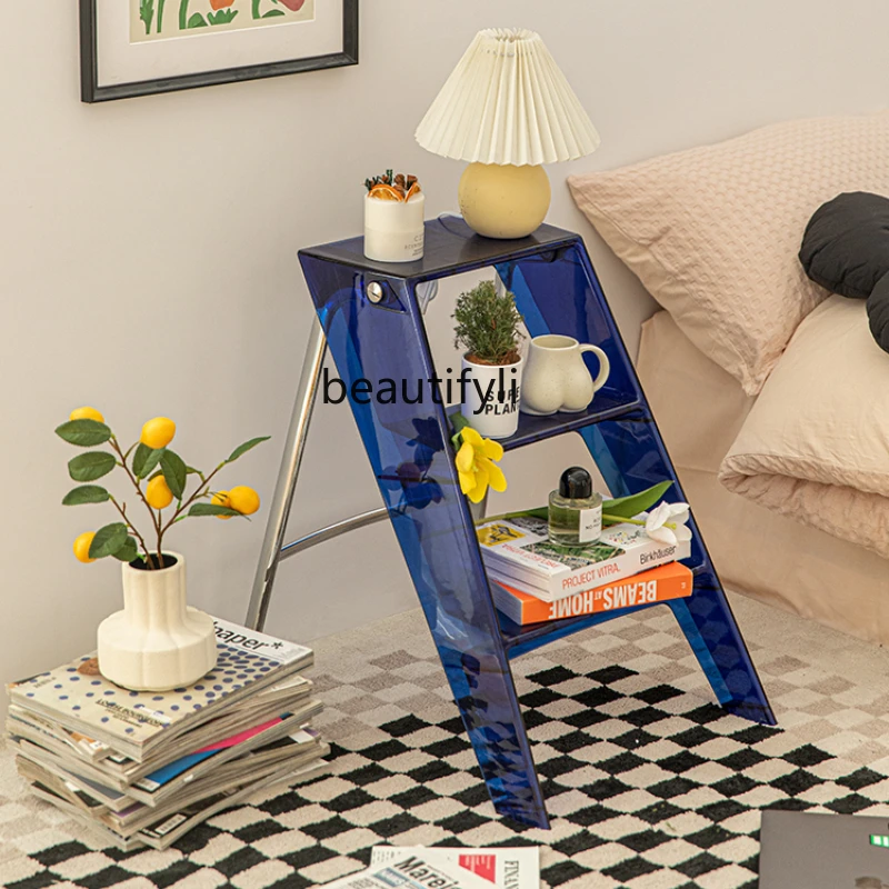 

yj Multifunctional Ladder Folding Stair Nordic Indoor Flower Stand Trestle Ladder Acrylic Portable Ladder