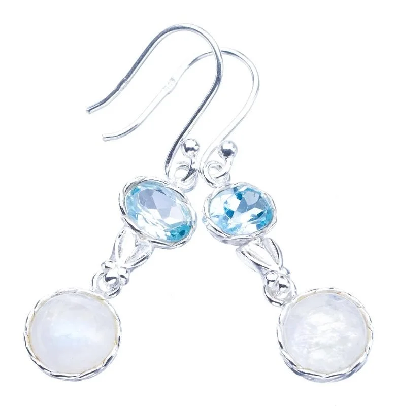 

StarGems Moonstone Blue Topaz Handmade 925 Sterling Silver Earrings 1.5" F5965