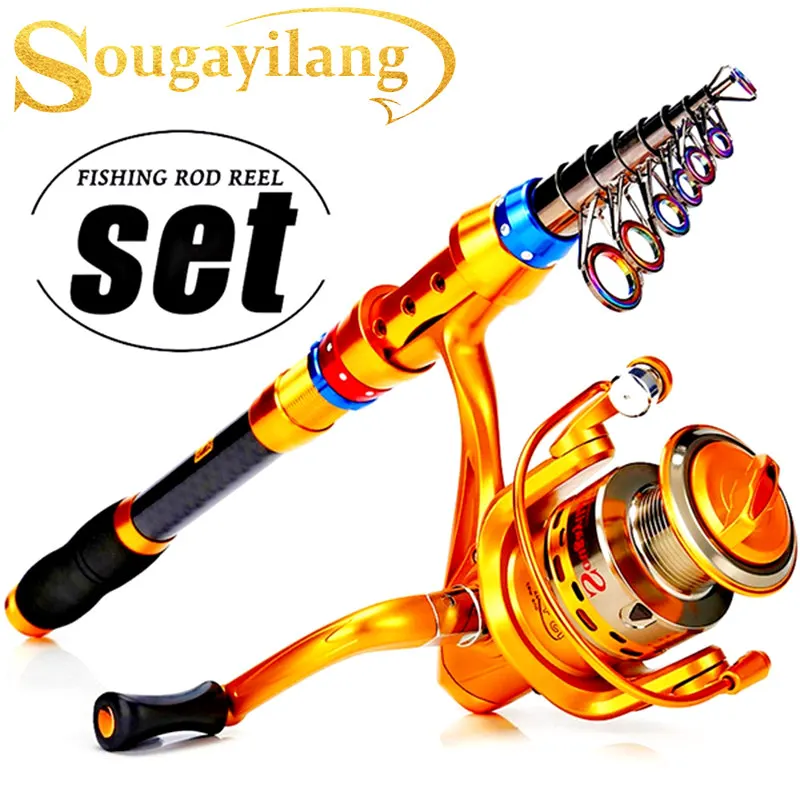 

Sougayilang Telescopic Fishing Rod and 13+1 Ball Bearings Spinning Fishing Reel Combo Saltwater Freshwater Carp Fishing Tackle