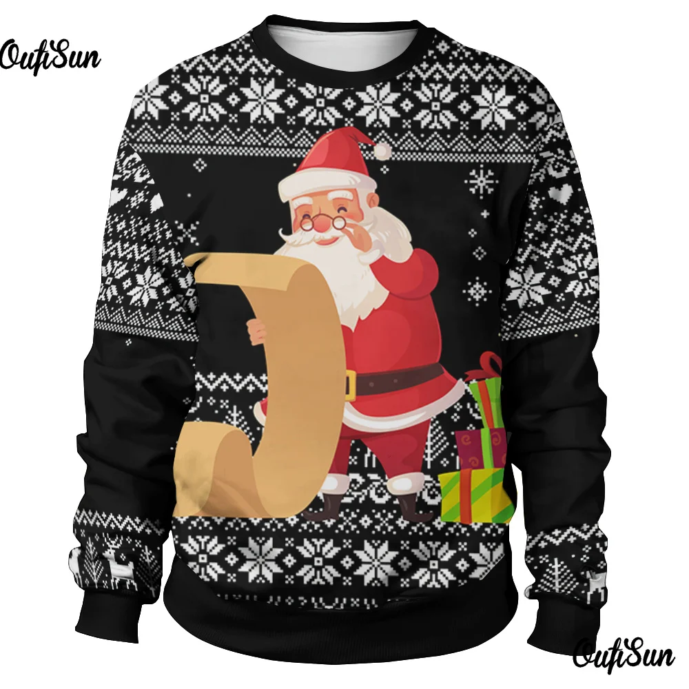

Рождественские толстовки для мужчин, Свитшот без капюшона, Забавный Санта-Клаус, графический принт, мужская одежда оверсайз, топы, пуловеры, Свитшот