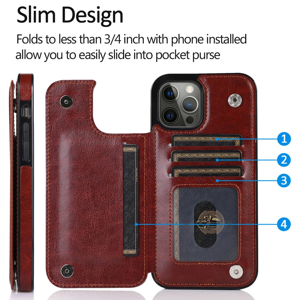 Luxury Leather Case For iPhone 14 13 12 Mini 11 Pro XR X XS Max 8 7 6 6s Plus 5 5S SE 2020 2022 Wallet Stand Holder Phone Cover
