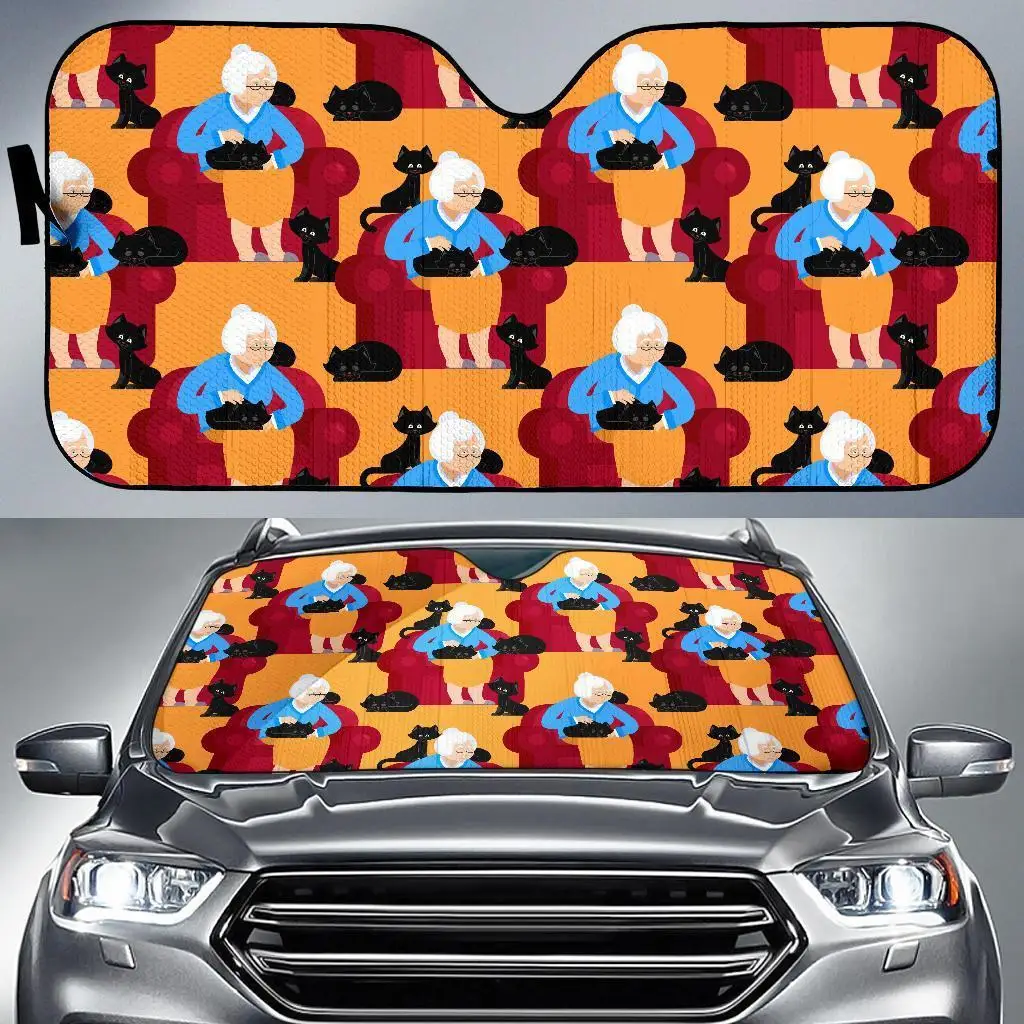 

Grandma Nana Cat Pattern Print Auto Sun Shade Car Windshield Window Cover Sunshade