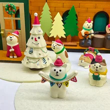 INS 화이트 크리스마스 트리 미니 수제 장식 DIY 장면 송진, 데스크탑 카드홀더, 차이구 곰 고양이 스피릿 산타클로스