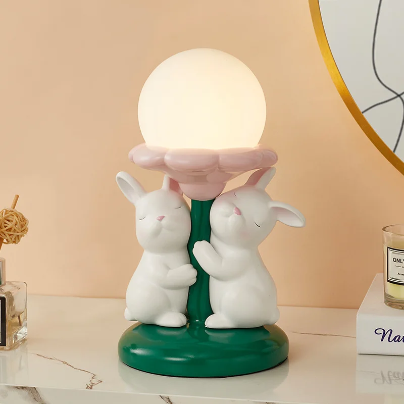 Nordic Luxury Cute Rabbit Desk Lamp Wedding Gift Night Light Resin Art Table Lamps Princess Daughter Bedroom Decoration Lampara