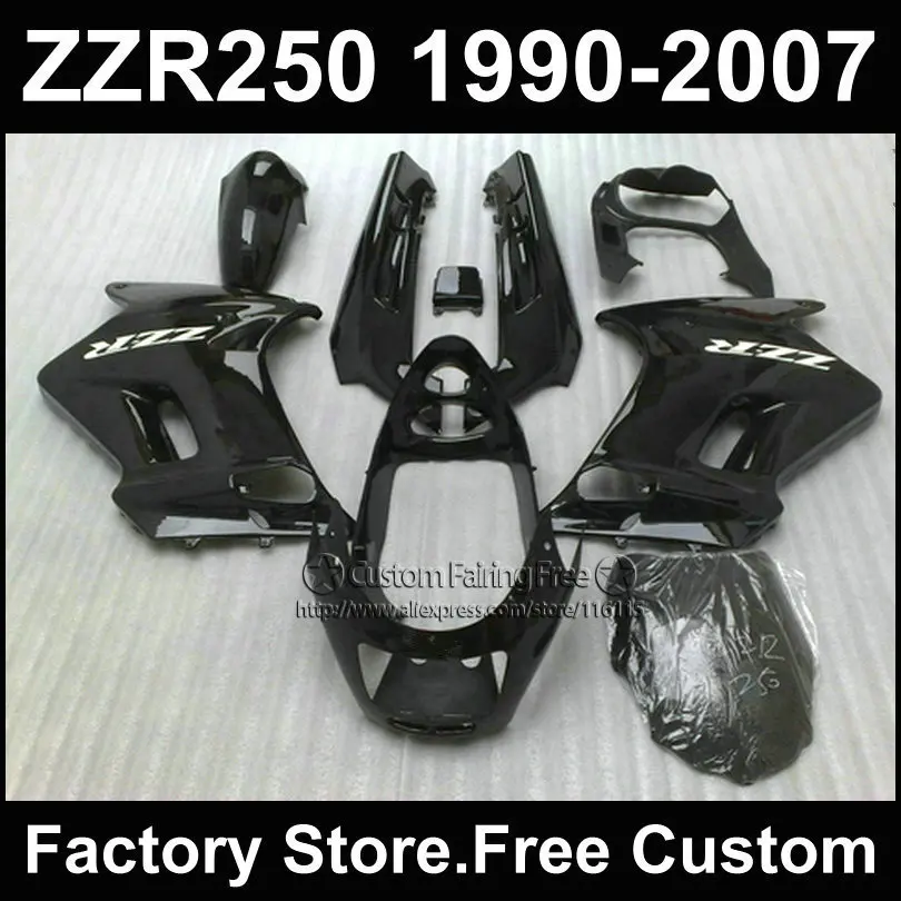 

Изготовленный на заказ заводской комплект обтекателей ABS для Kawasaki Ninja ZZR-250 ZZR250 1990 1992 2007 ZZR 250 90-07, полностью черный обтекатель мотоцикла